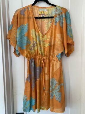 Honolulu Wahine Orange Floral V-Neck Swim Coverup Dress